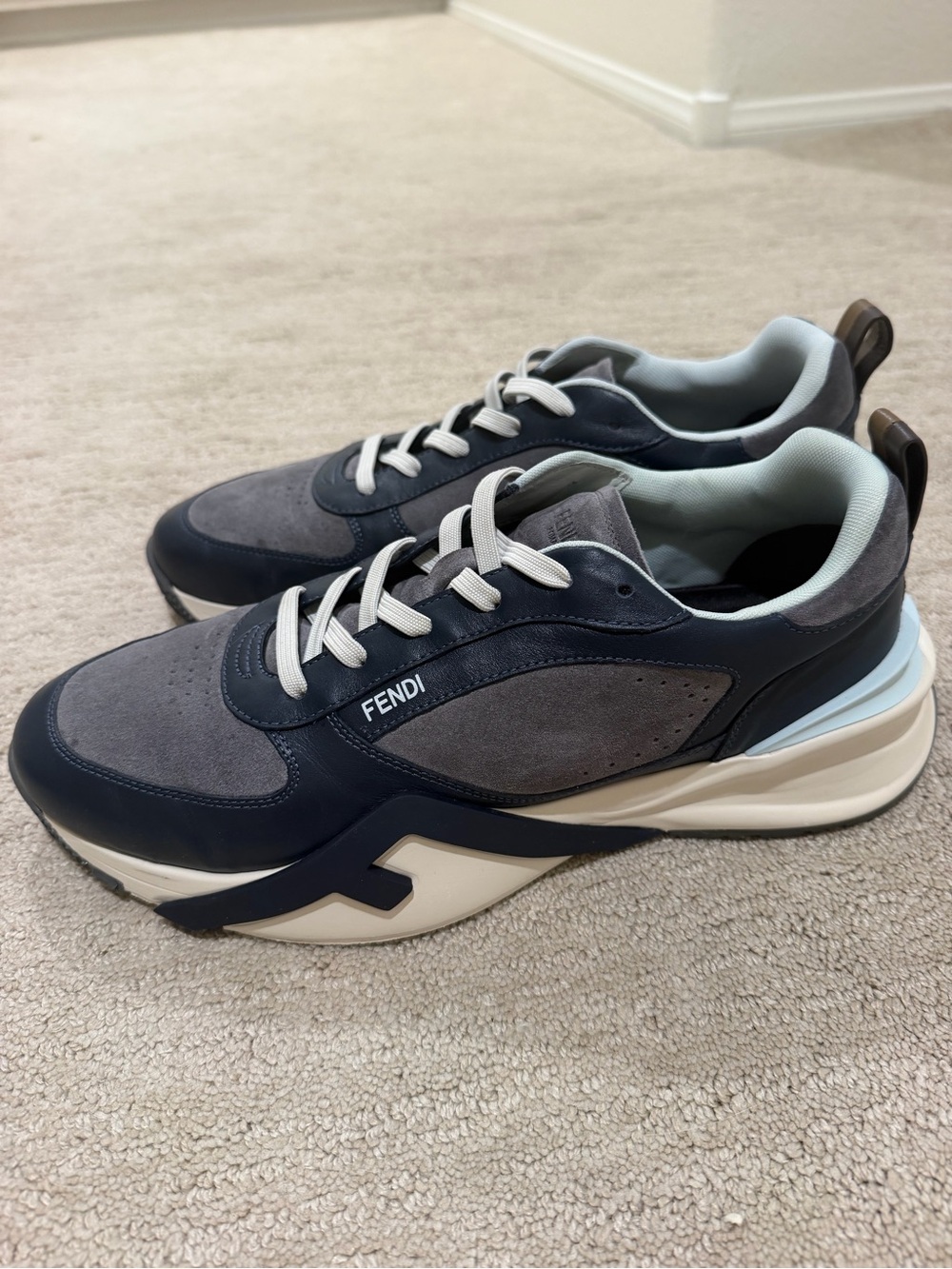 Fendi Flow Tonal Colorblocked Low-Top Sneakers in Blue/Grey Size 11 - Picture 6 of 12